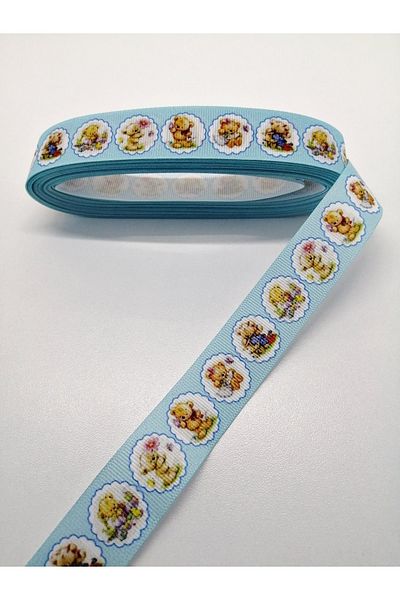 GELD Baby Blue Teddy Bear Μοτίβο Grosgrain Κορδέλα 2,5 cm 1 μέτρο