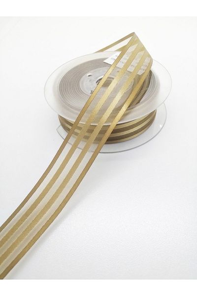 GELD Hobby Products Καφέ Σατέν Ριγέ Σιφόν Κορδέλα 3 μέτρα Πλάτος 2,5 εκ. – Κορδέλα