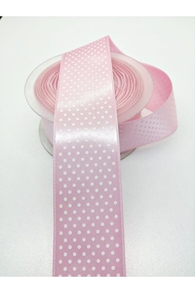 Genel Markalar Pembe Puantiye Baskılı Saten Kurdele 4 Cm 1 Metre – Kurdele