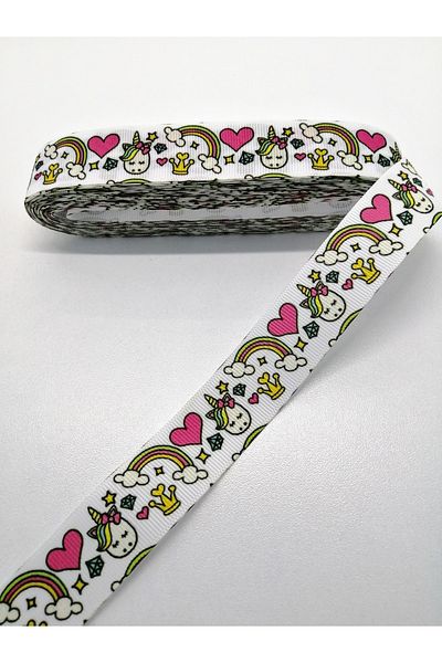 GELD Λευκή κορδέλα Grosgrain με μοτίβο μονόκερου 2,5 cm 3 μέτρα – Κορδέλα