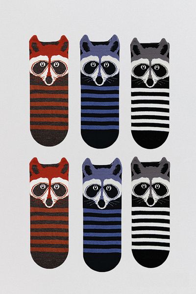 MEM SOCKS Комплект от 6 детски чорапи до глезена с 3D шарка на миеща мечка