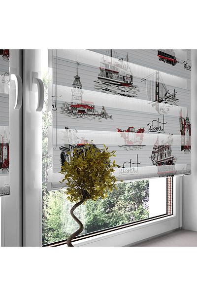 Turuncu Dizayn Black Istanbul Patterned Digital Printed Zebra Roller Blinds for Kitchen and Living Room