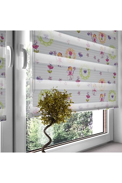 Turuncu Dizayn Green Fairy Girl and Cute Mouse Patterned Digital Printed Zebra Roller Blinds for Children's Room