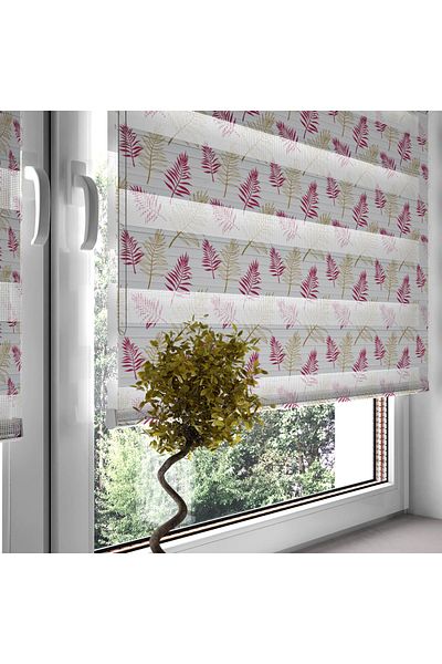 Turuncu Dizayn Red Palm Leaves Patterned Digital Printed Zebra Roller Blinds for Bedroom and Kitchen