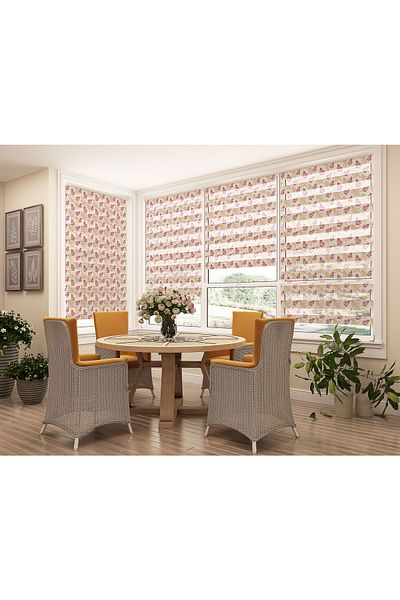 Turuncu Dizayn Red Palm Leaves Patterned Digital Printed Zebra Roller Blinds for Bedroom and Kitchen