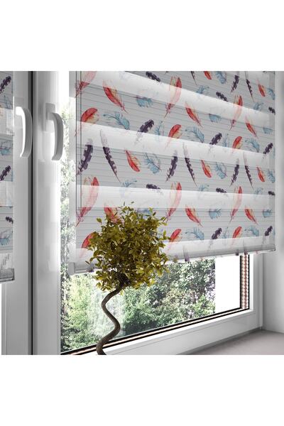 Turuncu Dizayn Dijital Baskılı Zebra Stor Perde Mercan Kuş Tüyü Deseni