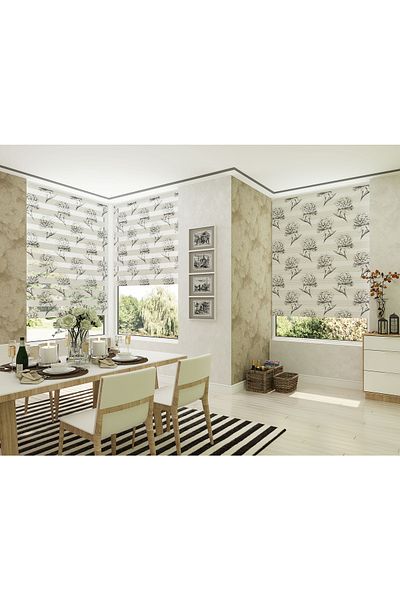 Turuncu Dizayn Gray Star Flower Patterned Digital Printed Zebra Roller Blinds for Kitchen and Living Room
