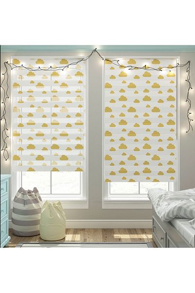Turuncu Dizayn Yellow Clouds Patterned Digital Printed Zebra Roller Blinds for Children's Room