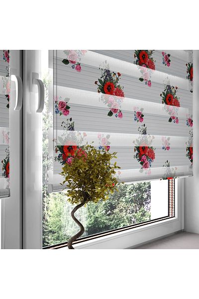 Turuncu Dizayn Red Poppy and Rose Pattern Digital Printed Zebra Roller Blinds for Kitchen and Living Room