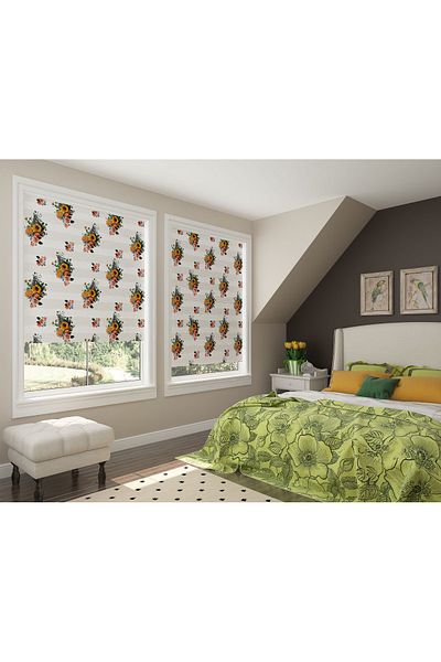 Turuncu Dizayn Yellow Poppy and Rose Pattern Digital Printed Zebra Roller Blinds for Kitchen and Living Room