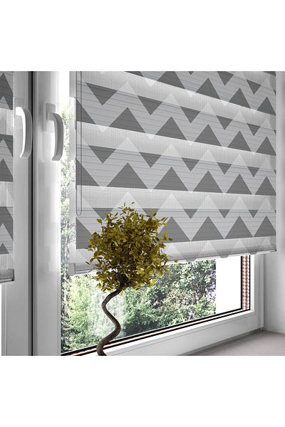 Turuncu Dizayn Zebra Patterned Td Trend Gray Zigzag Curtain