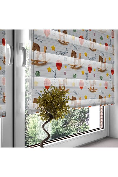 Turuncu Dizayn Brown Rocking Board Horse Patterned Digital Printed Zebra Roller Blinds for Children's Room and Playroom
