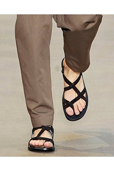 Bostini El Yapımı % 100 Doğal Deri Kösele Bantlı Yazlık Bodrum Sandaleti