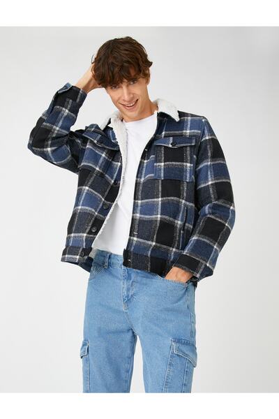 Koton Pocketed Jacket Collar Detailed Check