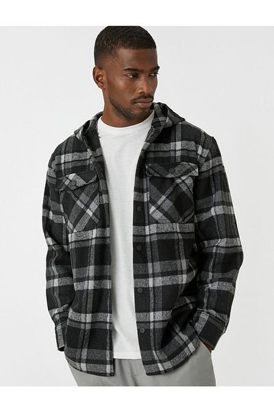 Koton Plaid Lumberjack Shirt with Hooded Pocket Detail