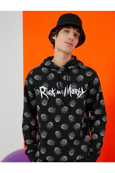 Koton Rick And Morty Hooded Sweatshirt Raised Licensed Printed