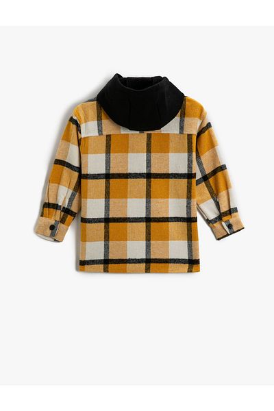 Koton Hooded Lumberjack Shirt Soft Textured Double Pocket Long Sleeve