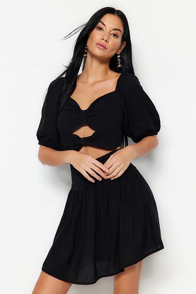 Trendyol Collection Black Woven Cut Out/Window Blouse Beach Skirt Suit Tbess23Au00176
