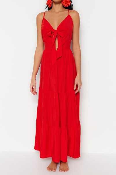 Trendyol Collection Piros Maxi szőtt hát nélküli strandruha TBESS23EL00193
