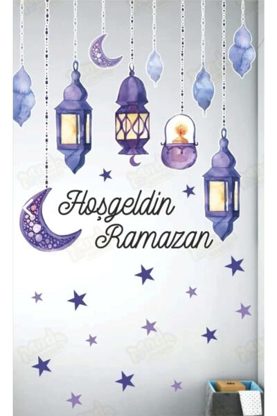 efekt reklam Hoşgeldin Ramazan Soft Mor Fener Sarkıt Cam Salon Mutfak Ev Duva...