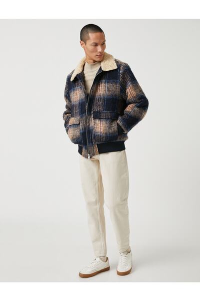 Koton Collar Detailed Jacket with Pockets Zippered Soft Textured