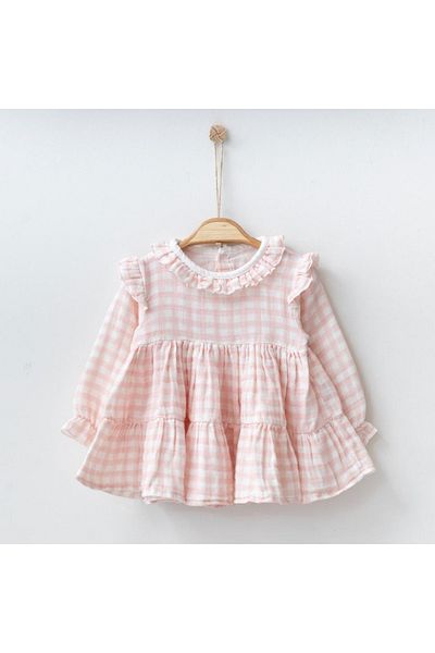 CFR Kids Baby Girl Soft Woven Organic Cotton White - Pink Muslin Dress1003001