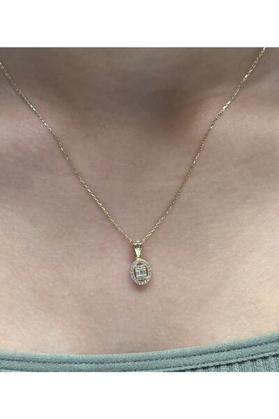 Hakan Güler Kuyumculuk 14 Ayar Altın Baget Taşlı Kolye Ucu Ve Zinciri