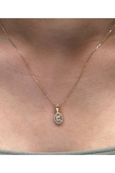 Hakan Güler Kuyumculuk 14 Ayar Altın Baget Taşlı Kolye Ucu Ve Zinciri