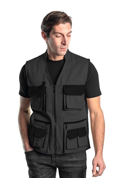 Şensel سترة متعددة الجيوب، رمادي-أسود -118e1337- سترة للفصول الأربعة