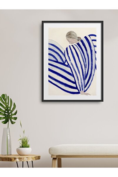 HOMEPACK Tekli Çerçeveli Çizgili Pijamalı Kadın Tablo 30x40 Cm 40x60 Cm Siyah...