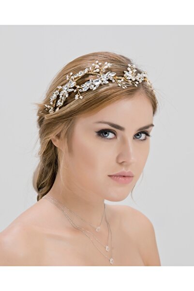 Kadın Taşlı Gold  Gelin Saç Akseuarı T-15113G