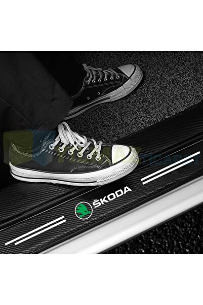 yılmazetic Skoda Logo Karbon Kapı Eşiği Koruma Araba Etiket Oto Sticker Yapış...