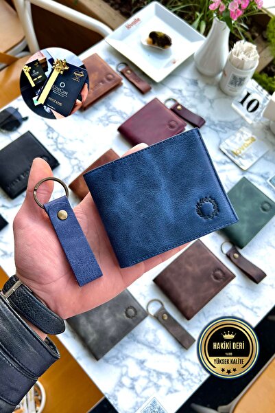 CüzCan Nirvana Vintage Lacivert Hakiki Deri Erkek Cüzdan Kişiye Özel Isim Bas...
