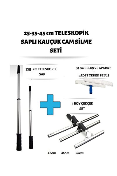 Oliva Nero Cam Silme Seti 3 Boy Çekçek 1,5 Metre Metal Teleskopik Sap 35 Pelu...