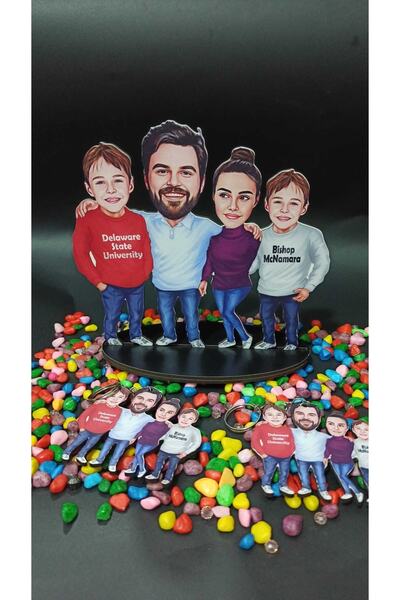 3D Hediye Dünyası Aileme Hediye Karikatür Biblo Hediyesi 2 Adet Anahtarlık He...