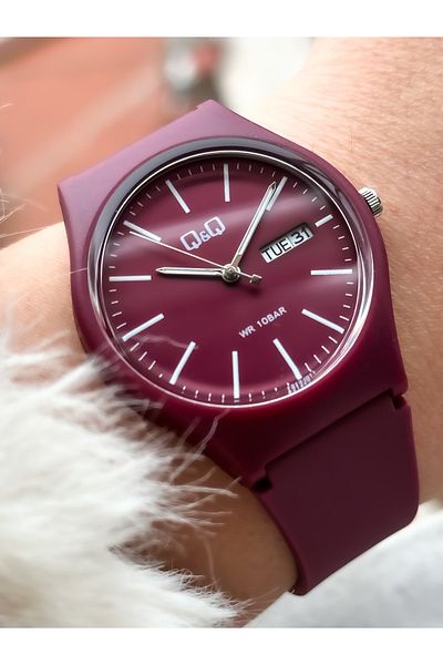 Q&Q Brand Purple Color, Silicone Strap, Calendar, Men's/Women's Sports Wristwatch