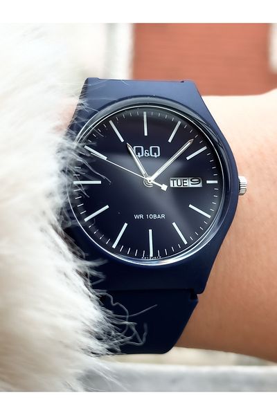 Q&Q Navy Blue Color, Silicone Strap, Calendar Men's/Women's Sports Wristwatch