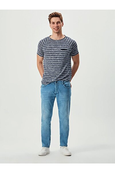 Ltb Striped Crew Neck Navy Blue T-Shirt