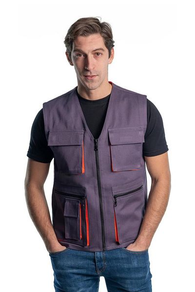Şensel Γιλέκο, Γκρι-πορτοκαλί -118e2332- Τέσσερις τσέπες, καλοκαιρινό γιλέκο