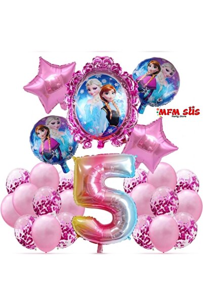 MFM Parti 5 Yaş Rakam Frozen Elsa Folyo Balon Doğum Günü Seti
