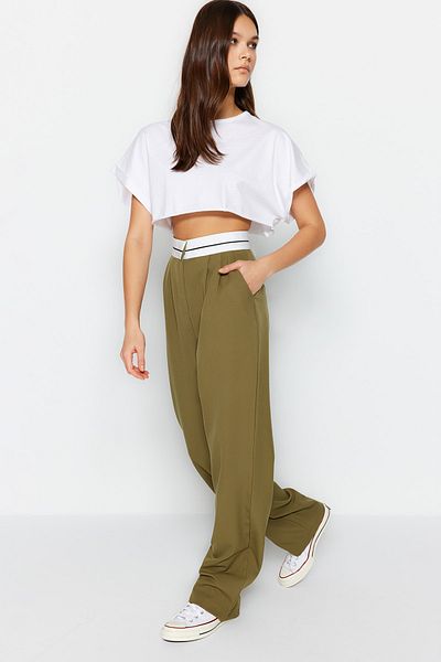 Trendyol Collection Khakifarbene Hose mit weitem Bein und hohem Taillengürtel – TWOSS23PL00150