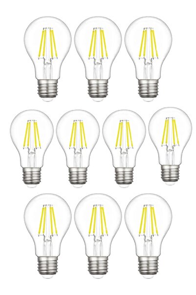 Heka A60 6 Watt 10 Adet E27 Şeffaf Cam Sarı Işık (3000k) Led Fılament Rustik ...