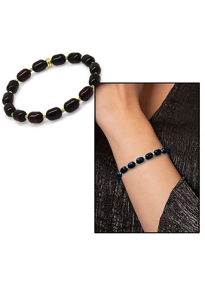 Tesbihane Capsule Cut Dark Red Color Drop Amber Women's Bracelet