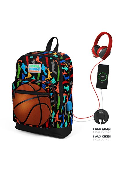 Coral High Kids Siyah Basketbol Desenli Dört Bölmeli Usb Şarjlı Kulaklık Çıkı...