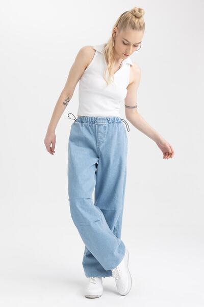 DeFacto Jogger High Waist Parachute Jean 100% Cotton Trousers