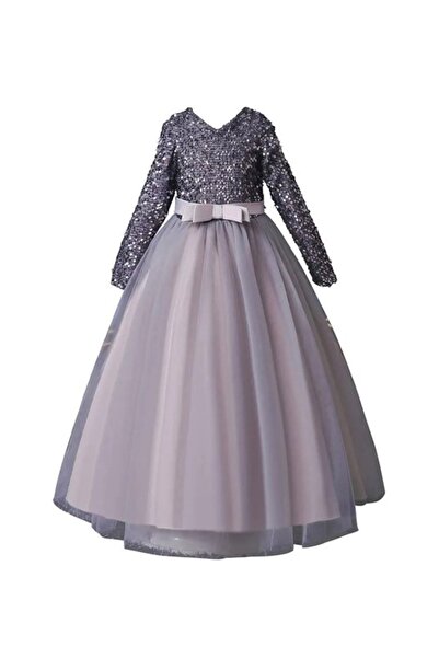 miço kids Βραδινό φόρεμα για κορίτσι σε γκρι παγιέτες