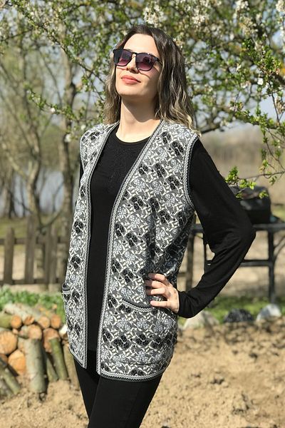 Dinçerler tekstil Women's Kilim Patterned Buttonless Thick V-Neck Mother Vest