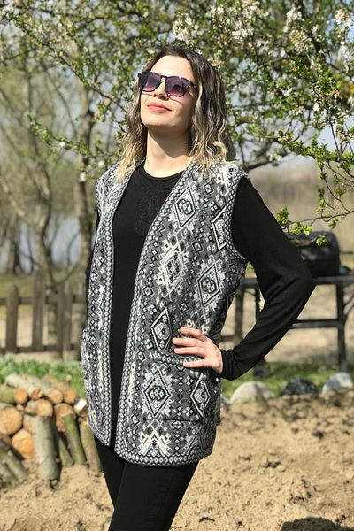 Dinçerler tekstil Women's Kilim Patterned Buttonless Thick V-Neck Mother Vest