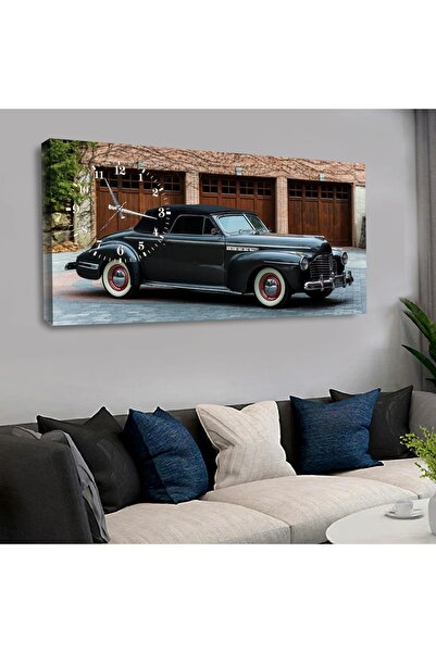 Zevahir Mobilya Dekorasyon Kanvas Siyah Klasik Araba Saatli Tablo