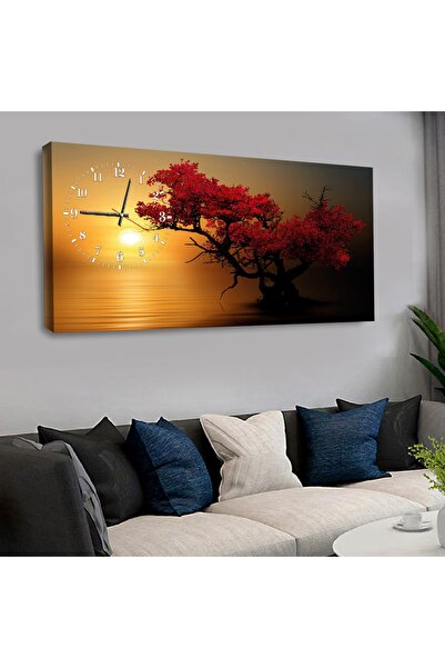 Zevahir Mobilya Dekorasyon 120 X 60 Saatli Kanvas Günbatımı Manzara Tablo